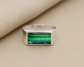 Natural Malachite Ring, Handmade Ring,  Men's Malachite Ring, 925 Sterling Silver Ring, Promise Ring