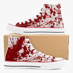 Blood Splatter Chucks: Step into Halloween Horror,High Top Converse murder spooky scary horror fake blood splatter for halloween costume