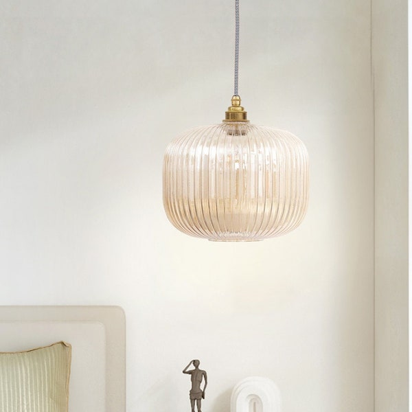 Pendant Light, Kitchen lighting, Reeded Glass Pendant Light, Dining table lighting, Stair way pendent light, Ribbed glass pendant light