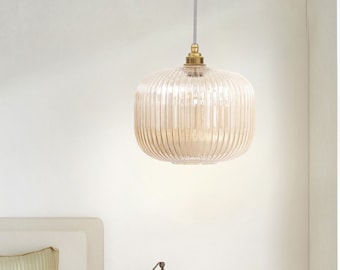 Kitchen lighting - Reeded Glass Pendant Light - Dining table lighting-Flush Ceiling Light-Cylinder Pendant Light-Luxury Modern Pendant Light