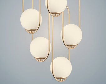 Stairwell Lighting,Chandelier Lighting,Stairway Chandelier,Blown glass pendant light,Staircase Light,Modern Globe Chandelier,Long Chandelier