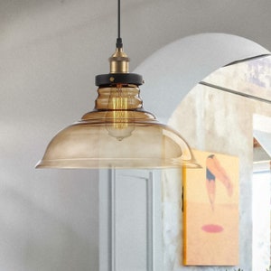Dining Room Pendant Lighting, Kitchen light, Entryway light, Amber Glass Pendant, Amber Glass shade light, Ceiling Lighting