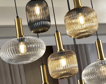 Reeded Glass Pendant Light: Modern Kitchen Island Lighting