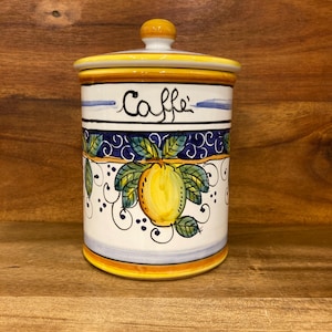 Jarro de café em cerâmica italiana Majólica com limões - Feito à mão em Deruta, Úmbria, Itália