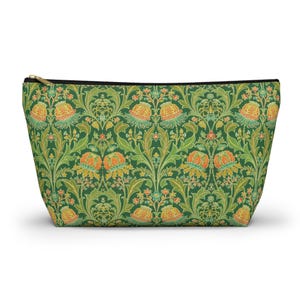 William Morris-Inspired Floral Pouch Green Botanical Print Zipper Pouch| Make up, travel, Cosmetic bag