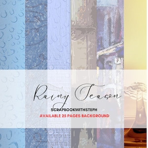 Rainy Day Dreams:  25 Rain Themed digital backgrounds, Droplets,Junk journal kit, Scrapbooking kit,Digital download,8.5x11,Pdf format