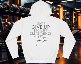 Hoodie Gym Motivation quote/Sweat à capuche salle de sport/Fitness/Never Give Up/Pour lui/Pour elle/Gym/Impression dos/Fitgirl/Pull sport