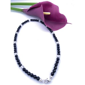 Bijoux onyx (collier) Collier onyx Verres onyx facettés avec boules de cristal de roche facettées Fermoir argent sterling 925 7080