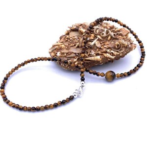 Tiger&#39;s eye jewelry (necklace) Tiger&#39;s eye necklace with integrated tiger&#39;s eye ball size approx. 10 mm clasp 925 sterling silver 4471