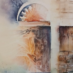 Porta veneziana.Acquerello originale (non è una stampa) che esprime in uno stile  libero e suggestivo l'atmosfera di una città unica