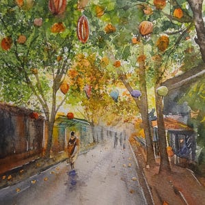 Hoi An (Vietnam). Acquerello originale dipinto a mano (non è una stampa)