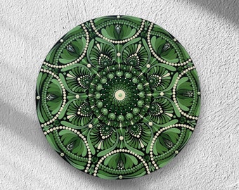 Mandala Painting | 20 cm | Handmade |Green | With Easel