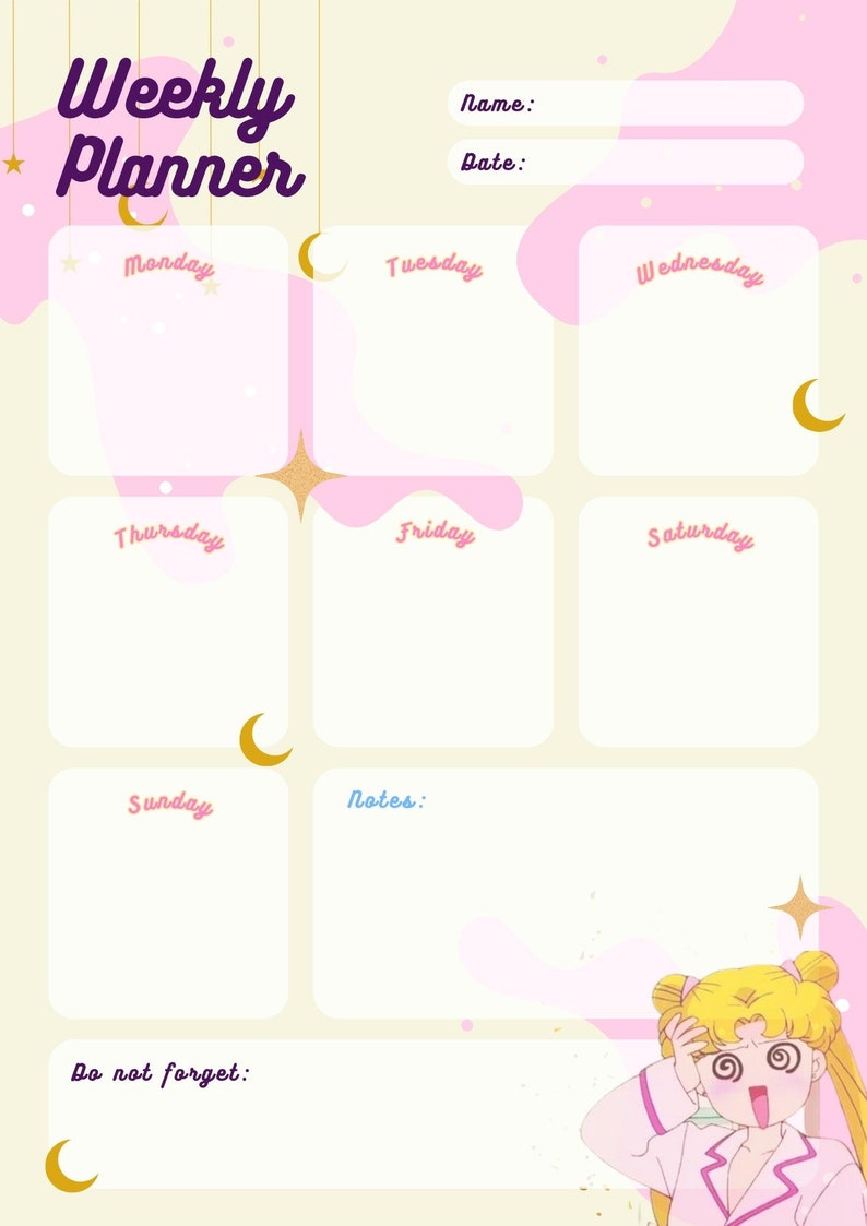 Sailor Moon Planner Printable | Daily Planner PDF | Weekly Planner PDF ...