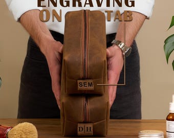 Leather Dopp Kit for Men: Engraved Toiletry Bag, Personalized Grooming Organizer, Fathers Day Gift