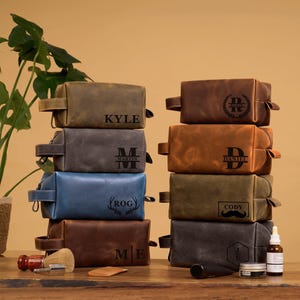Mens Toiletry Bag – Leather Dopp Kit, Personalized Travel Grooming Bag, Custom Engraved
