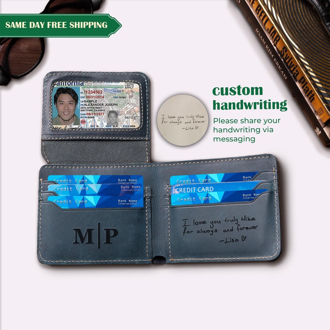 Personalized Wallet Leather Wallet Men, Custom Handwriting Engraved ...