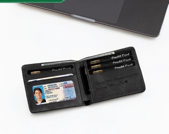 RFID Leather Wallet – Personalized Slim Bifold Wallet, Custom Engraved Mens Minimalist Card Holder