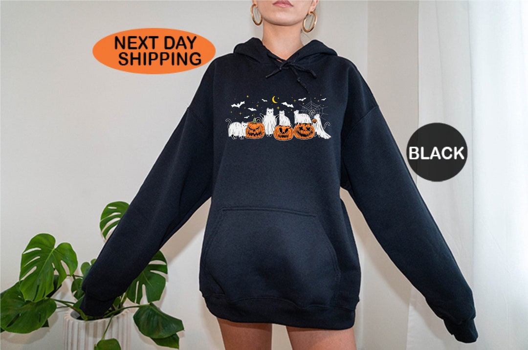 Halloween Hoodie, Black Cat and Pumpkins Hoodie, Halloween Hoodie, Cool