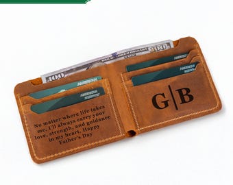 RFID Leather Wallet for Men: Personalized Bifold Wallet, Custom Engraved Slim Minimalist Card Holder