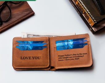 Mens Bifold Wallet, RFID Leather Wallet, Personalized Engraved Slim Brown
