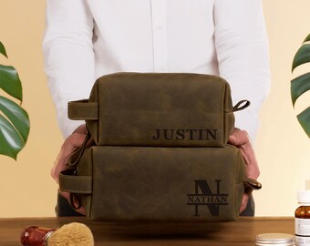 Graduation Dopp Kit: Engraved Leather Toiletry Bag for Men, Custom Travel Grooming Organizer