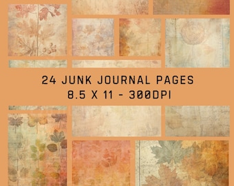 Autumn Leaves Junk Journal Pages Vintage Ephemera Cozy Fall Collage Sheets Craft Digital Scrapbook Paper Printable Paper Backgrounds JPG