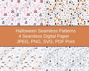 Halloween Seamless Pattern Cute Ghosts Pumpkins Black Cats Pastel Whimsical Designs Digital Download for Scrapbooking Tumbler PNG JPEG SVG