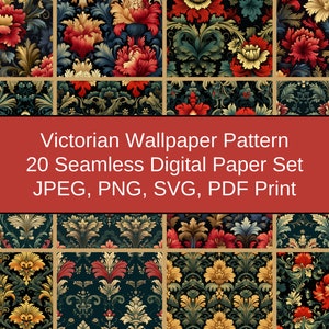 Victorian Wallpaper Seamless Patterns: Crafts, Décor, Wallpaper, Fabric, Gift Wrap - Instant Download, JPEG, PNG, SVG