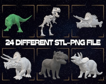 Jurassic Dinosaurier 3D Model Pack: 24 STL-PNG Dateien (Digitaler Download)