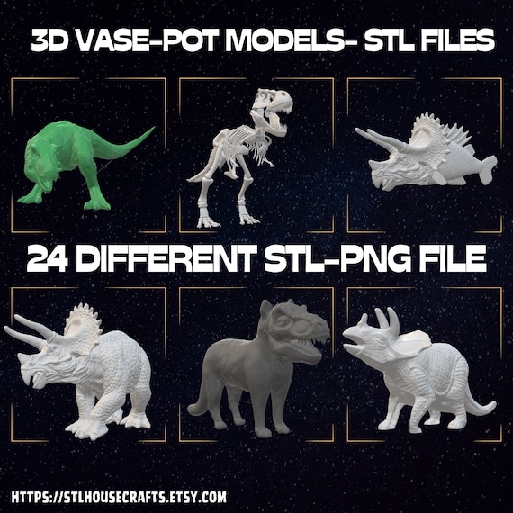 Jurassic Dinosaur 3D Model Pack: 24 STL-PNG Files (Digital Download)