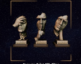 Silent Faces Sculpture STL File | Modern Minimalist Art (Digital Download)