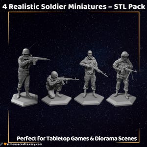 Modern Soldier STL Bundle – 4 High Detail Military Figure Files for 3D Printing Diorama, Wargame, and Display