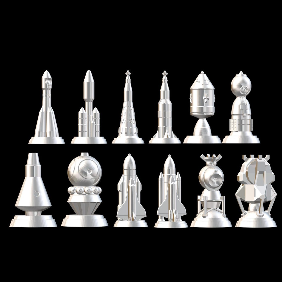 3D Printable Space Rocket Chess Set STL Files – Sci-fi Tabletop Game ...
