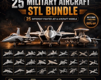 25 Military Aircraft STL Bundle | Fighter Jet STL Files | Air Force Plane Models | 3D Printable Collection | Digital Download