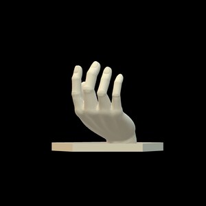 Op de afbeelding: Een cr&egrave;mekleurig, gebeeldhouwd handmodel met realistische vingerpositionering en anatomische details, gemonteerd op een platte, zeshoekige basis. Het beeldhouwwerk is uitgevoerd in een effen, matte afwerking die de natuurlijke kromming vastlegt.