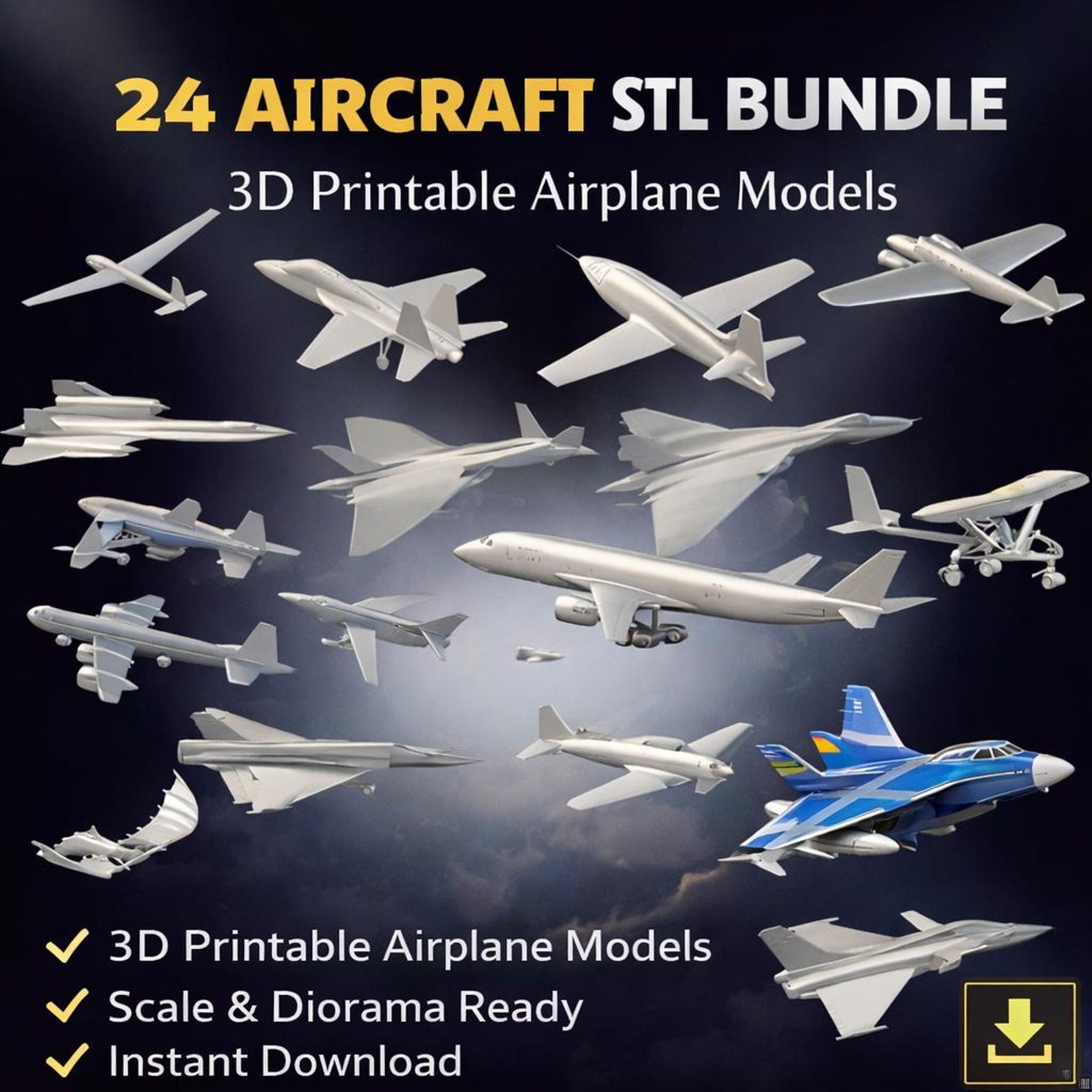 24 Aircraft STL Bundle 3D Printable Airplane Models for Scale