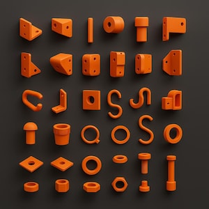 3D Printable Hardware Parts Bundle: Hinges, Hooks, Brackets - 45 STL Files (PDF Download