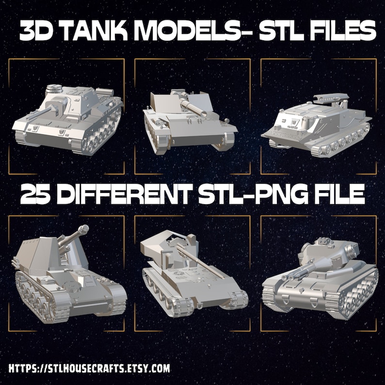 25 Different Tanks, STL File, Pack of 25, 3D Model, 3D Printer, STL Files,Printable File, Model, 3d Print Stl,Estlcam,Stl.Military Vehicle image 4