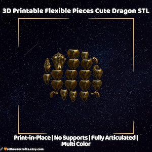 Cute Articulated Dragon Pieces STL – Multi-Color 3D Printable Model, Print-in-Place, No Supports, Kawaii Fantasy Dragon Parts