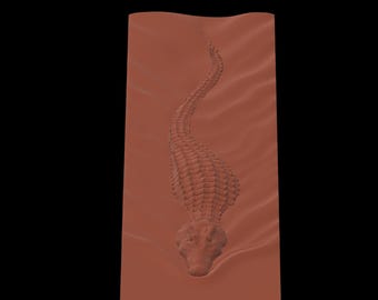ワニのレリーフパネルSTLファイル：3D木彫りデザイン（デジタルダウンロード）
