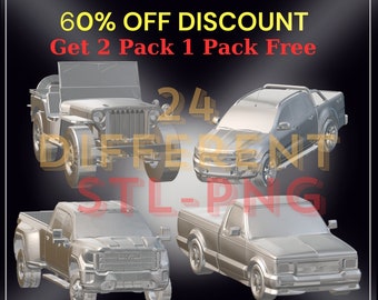 Truck and Car 3D Model Bundle: 49 STL-PNG Files (Printable)