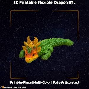Articulated Baby Leaf Dragon STL File – Flexible 3D Print Model, Print-in-Place, No Supports, Cute Fantasy Creature STL