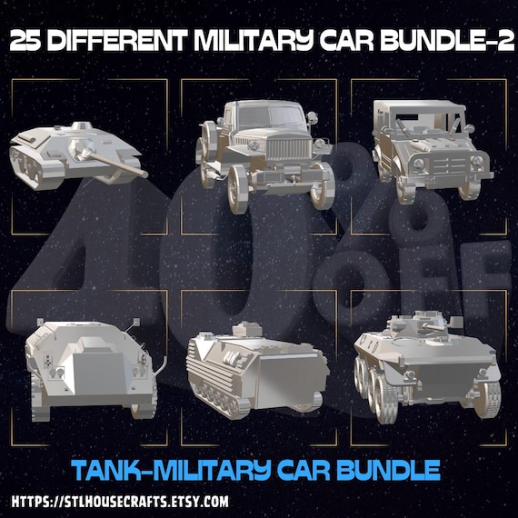3D Military Vehicle & Tank STL Model Bundle: 25 Ready-to-Print Files (Digital Download)