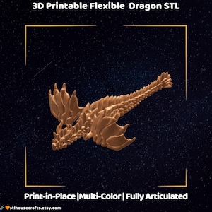 Articulated Floppy Dragon STL File – Flexible 3D Print Model, No Supports, Print-in-Place, Fidget Dragon Toy, Fantasy Creature STL