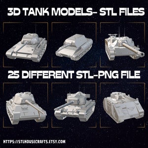 25 Different Tanks, STL File, Pack of 25, 3D Model, 3D Printer, STL Files,Printable File, Model, 3d Print Stl,Estlcam,Stl.Military Vehicle image 1