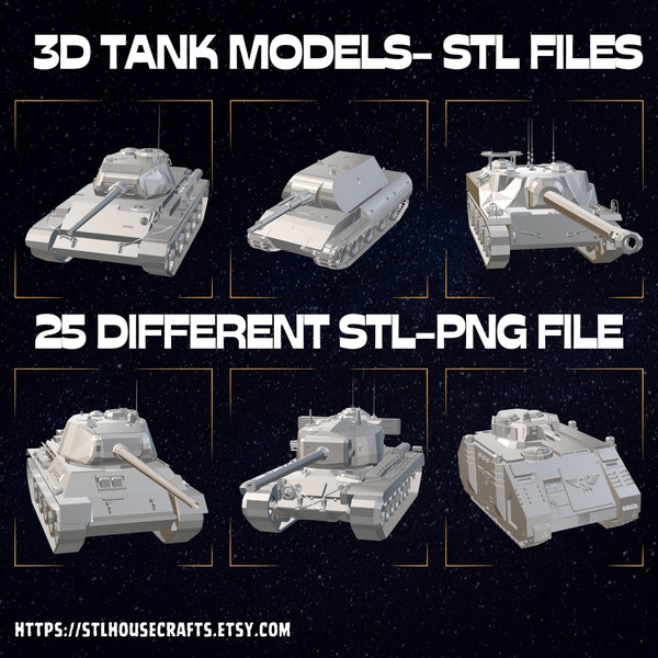 25 Different Tanks, STL File, Pack of 25, 3D Model, 3D Printer, STL Files,Printable File, Model, 3d Print Stl,Estlcam,Stl.Military Vehicle