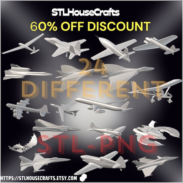 24 Different PNG-STL Aircraft Plane Bundle Printable High Quality 3D Scan Stl File  Aircraft Plane Bundle  Army Plane Pack 3D Printed Files