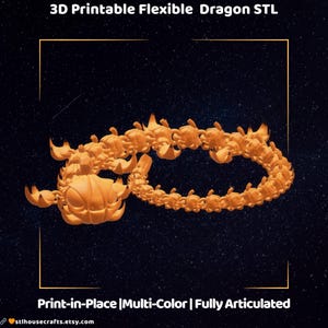 Articulated Pumpkin Dragon STL: Halloween 3D Print Model (Print-in-Place, No Supports)
