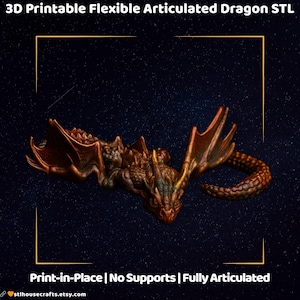 Flexi Articulated Dragon STL – Fully Poseable 3D Printable Fantasy Dragon Model, Print-in-Place, No Supports Needed