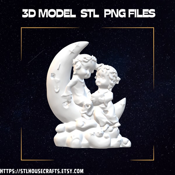 Angel on Moon STL File for 3D Printing • Baby Angel Model for Printing • Miniature Statue 3D Print File, Cherub Angel STL File for Christmas
